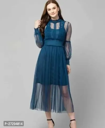 Stylish Blue Four Way Cotton Dress For Women-thumb0