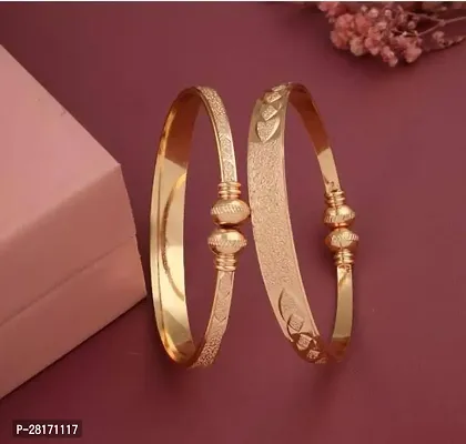 Elegant Golden Brass Bangles For Women Pack Of 2-thumb0