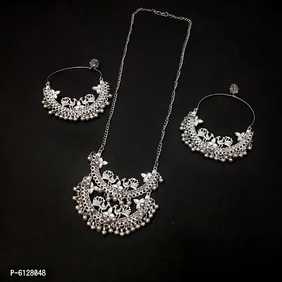 Silver Oxidized Alloy Long Necklace Set