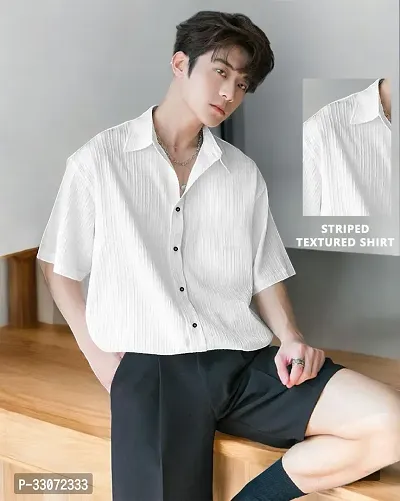 Reliable White PopCorn Striped Short Sleeves Casual Shirts For Men