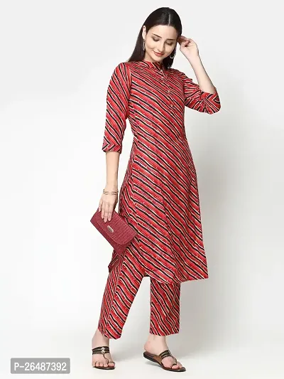 Beautiful Red Cotton Stitched A-Line Kurta For Women-thumb0