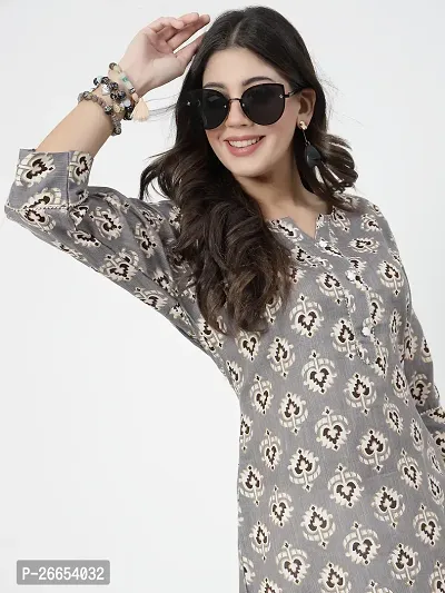 Trendy Grey Printed Cotton Straight Kurta For Women-thumb0