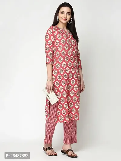 Beautiful Peach Cotton Stitched A-Line Kurta For Women-thumb0