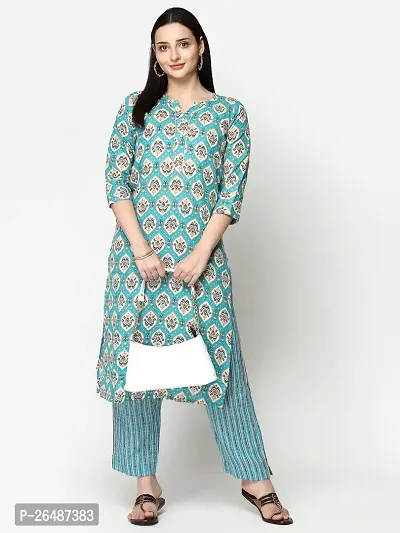 Beautiful Blue Cotton Stitched A-Line Kurta For Women-thumb0