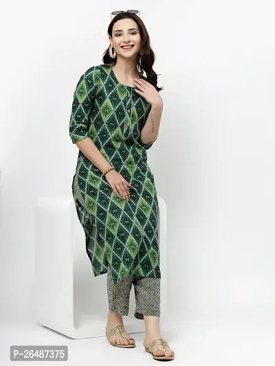 Beautiful Green Cotton Stitched A-Line Kurta For Women-thumb0