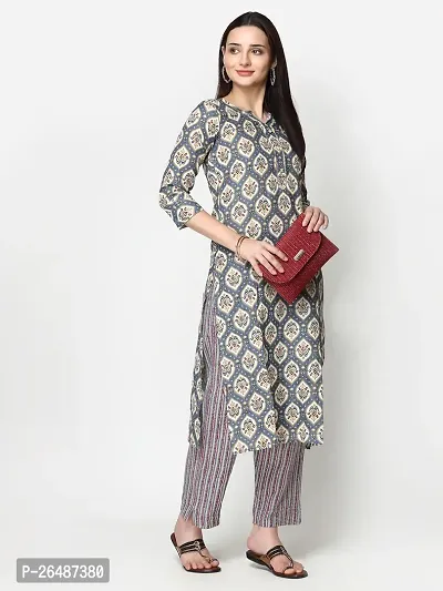 Beautiful Grey Cotton Stitched A-Line Kurta For Women-thumb0