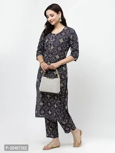 Beautiful Navy Blue Cotton Stitched A-Line Kurta For Women-thumb0