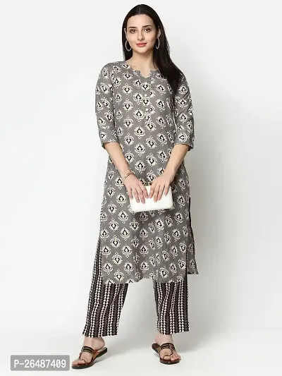 Beautiful Grey Cotton Stitched A-Line Kurta For Women-thumb0