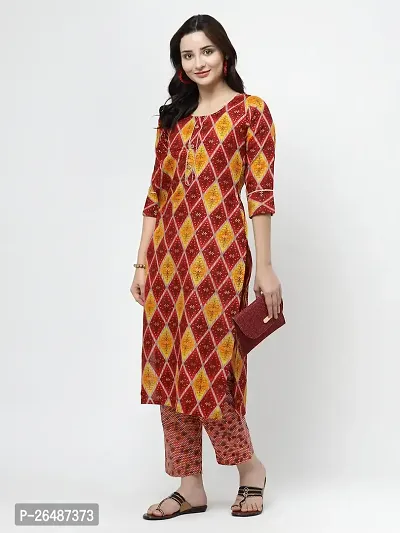 Beautiful Red Cotton Stitched A-Line Kurta For Women-thumb0