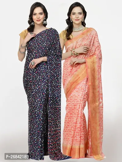 Beautiful Silk Blend Saree With Blouse Piece For Women Pack Of 2-thumb0