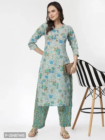 Beautiful Blue Cotton Stitched A-Line Kurta For Women-thumb0