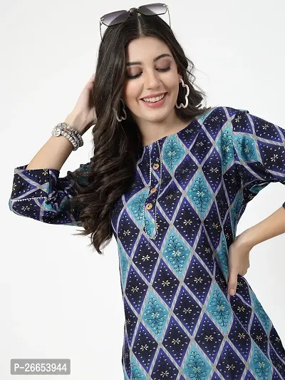 Trendy Blue Printed Cotton Straight Kurta For Women-thumb0