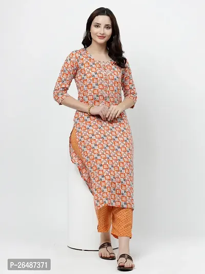 Beautiful Orange Cotton Stitched A-Line Kurta For Women-thumb0