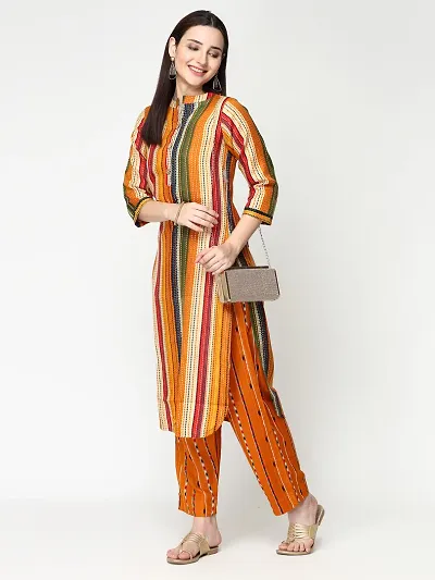 Cotton Blend Block Printed Straight Kurta With Pant