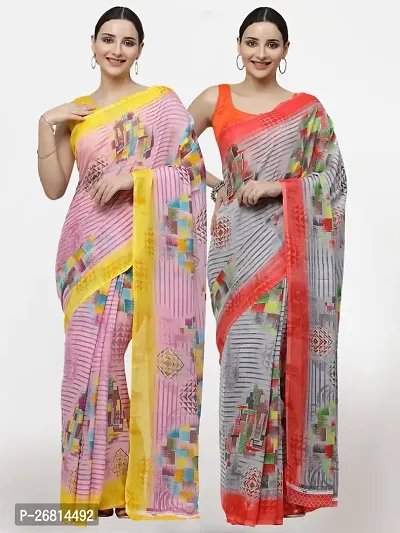 Beautiful Georgette Saree With Blouse Piece For Women Pack Of 2-thumb0