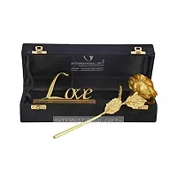 INTERNATIONAL GIFT? Artificial Rose Flower and Love Shape Stand and Luxury Black Box and Carry Bag (Golden)-thumb2
