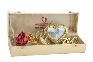 International Gift Red Rose Flower With Photo Frame Stand And Luxury Golden Gift Box Pack With Smiley Pillow-thumb3