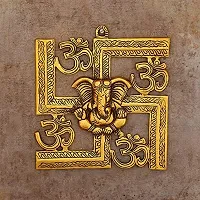 Gold Plated Swastik Ganesha ji Statue,Ganpati Wall Hanging Sculpture Lord Ganesh Idol Showpiece for Entrance Door Living Room Metal Decorative Wall Ganesh Ganpati Home Decor Statue Gift-thumb1