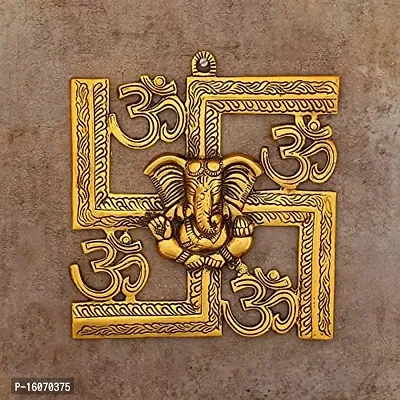 Gold Plated Swastik Ganesha ji Statue,Ganpati Wall Hanging Sculpture Lord Ganesh Idol Showpiece for Entrance Door Living Room Metal Decorative Wall Ganesh Ganpati Home Decor Statue Gift-thumb2