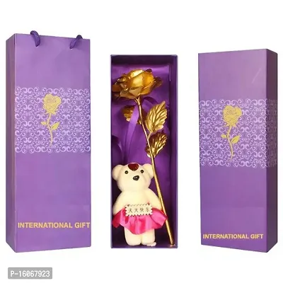 International Gift Artificial Rose and Love Stand Gift Box and Carry Bag (Golden, 1 Piece)
