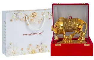 International Gift Cow with Velvet Box (Golden with 6 Diya)-thumb3