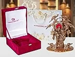 International Gift Copper Radha Krishna Tree Idol with Royal Luxury Red Velvet Box and Beautiful Carry Bag Showpiece for Home Decor and Festival Gift-thumb1