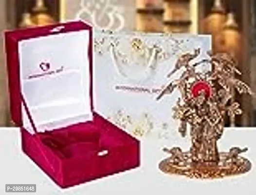 International Gift Copper Radha Krishna Tree Idol with Royal Luxury Red Velvet Box and Beautiful Carry Bag Showpiece for Home Decor and Festival Gift-thumb2