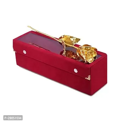 International Gift Gold Plated Natural Rose with Luxury Velvet Box Pack (28 cm, Golden)