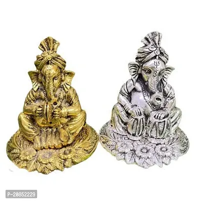 International Gift Golden And Silver Musical Ganesha Idol With Luxury Velvet Box Pack Decorative Pieces (12 Cm, Golden)