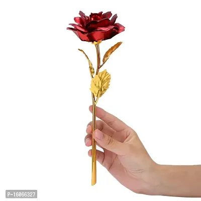 International Gift Artificial Rose Flower and Love Shape Stand and Luxury Black Gift Box (Red)-thumb4