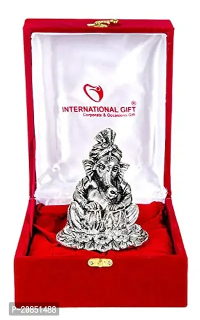 International Gift Silver Ganesha Idol with Shehanais and Tabla with Royal Royal Luxury Velvet Box Pack and Beautiful Carry Bag (12 cm, Silver)-thumb5