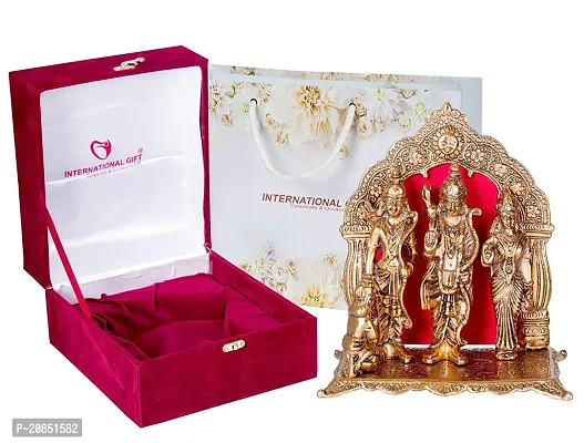 International Gift Copper Metal Ram Darbar Idol with Royal Luxury Red Velvet Box and Beautiful Carry Bag Showpiece for Home Decor and Festival Gift