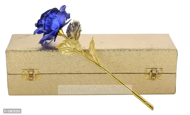 Blue Rose Flower with Golden Leaf and Luxury Golden Gift Box-thumb0
