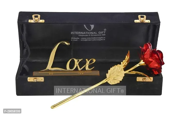 International Gift Red Rose Flower with Golden Leaf with Love Shape Stand and Luxury Gift Box-thumb2