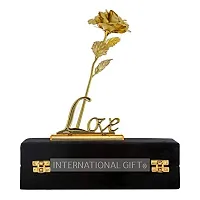 International Gift Golden Rose Flower with Golden Leaf with Love Shape Stand and Luxury Gift Box and Carry Bag-thumb2