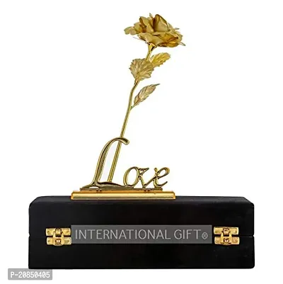 International Gift Golden Rose Flower with Golden Leaf with Love Shape Stand and Luxury Gift Box and Carry Bag-thumb3