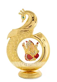 lrm;International Gift Gold Metal Blue Pen With Business Card Holder And Peacock Shape Pagdi Ganesh Idol Car Dashboard-thumb1