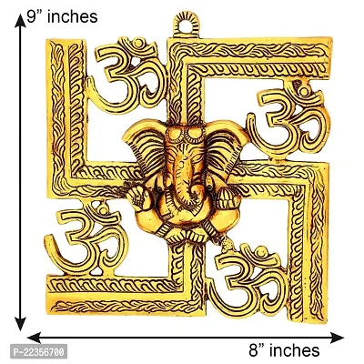 lrm;International Gift Gold Metal Swastik Ganesha Ji Statue, Ganpati Wall Hanging Sculpture Lord Ganesh Idol Showpiece For Entrance, lrm;Standard-thumb4