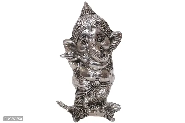 International Gift Silver Metal Ganesh With Bansuri And Festival Gift-thumb0