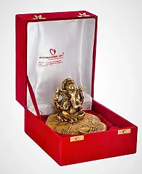 International Gift Gold Silver -Plated Ganesha With Diya Idol With Luxury Velvet Box Pack-thumb1