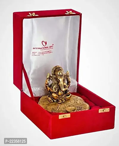 International Gift Gold Silver -Plated Ganesha With Diya Idol With Luxury Velvet Box Pack-thumb2