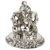 International Gift Silver -Plated Pagdi Ganesh Idol With Beautiful Red Velvet Box Packing And With Carry Bag, 10H X 8W X 8L Cm-thumb2