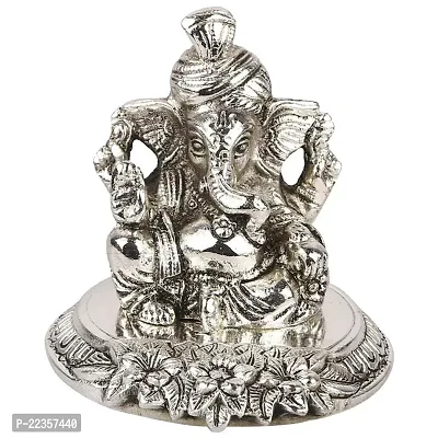 International Gift Silver -Plated Pagdi Ganesh Idol With Beautiful Red Velvet Box Packing And With Carry Bag, 10H X 8W X 8L Cm-thumb3