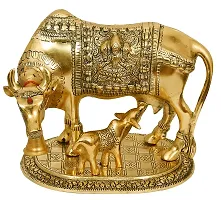 International Gift Gold Silver -Plated Kamdhenu Cow With Calf Idol With Beautiful Red Velvet Box Packing And With Carry Bag, 6.5H X 20W X 14L Cm-thumb1