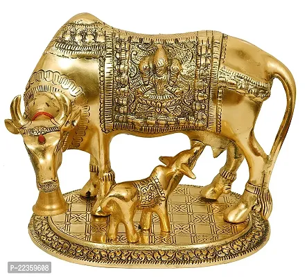 International Gift Gold Silver -Plated Kamdhenu Cow With Calf Idol With Beautiful Red Velvet Box Packing And With Carry Bag, 6.5H X 20W X 14L Cm-thumb2