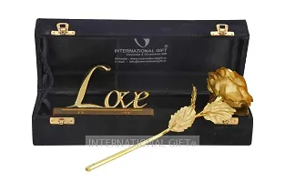 International Gift Golden Rose Flower with Golden Leaf with Love Shape Stand and Luxury Gift Box and Carry Bag-thumb1