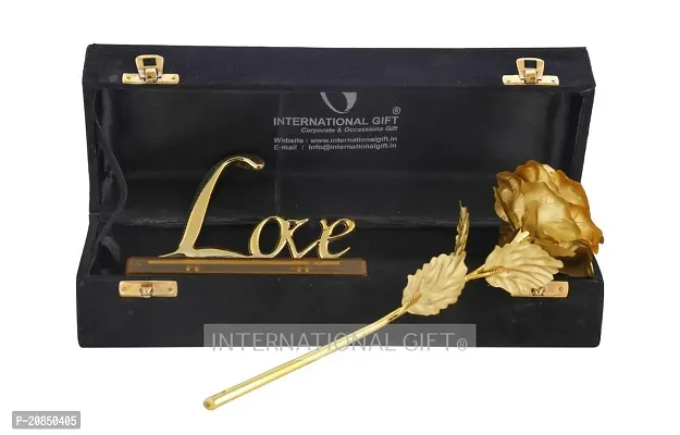 International Gift Golden Rose Flower with Golden Leaf with Love Shape Stand and Luxury Gift Box and Carry Bag-thumb2