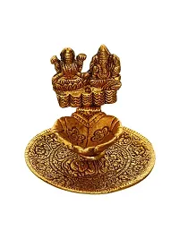 International Gift Gold Metal Laxmi Ganesh Statue With Puja Laxmi Ganesh Diya With Box Packing With Carry Bag-thumb3