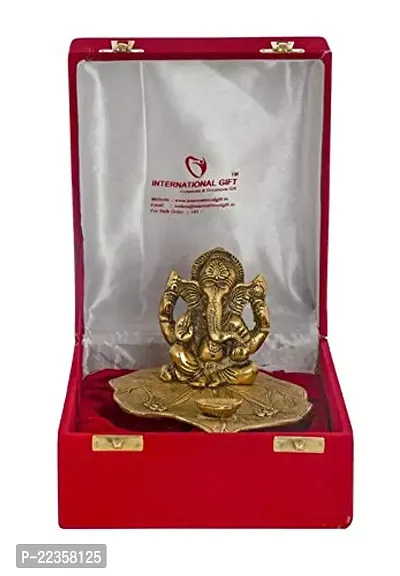 International Gift Gold Silver -Plated Ganesha With Diya Idol With Luxury Velvet Box Pack-thumb3