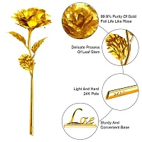 Golden Rose Flower with Golden Leaf with Love Shape Stand and Gift Box-thumb3